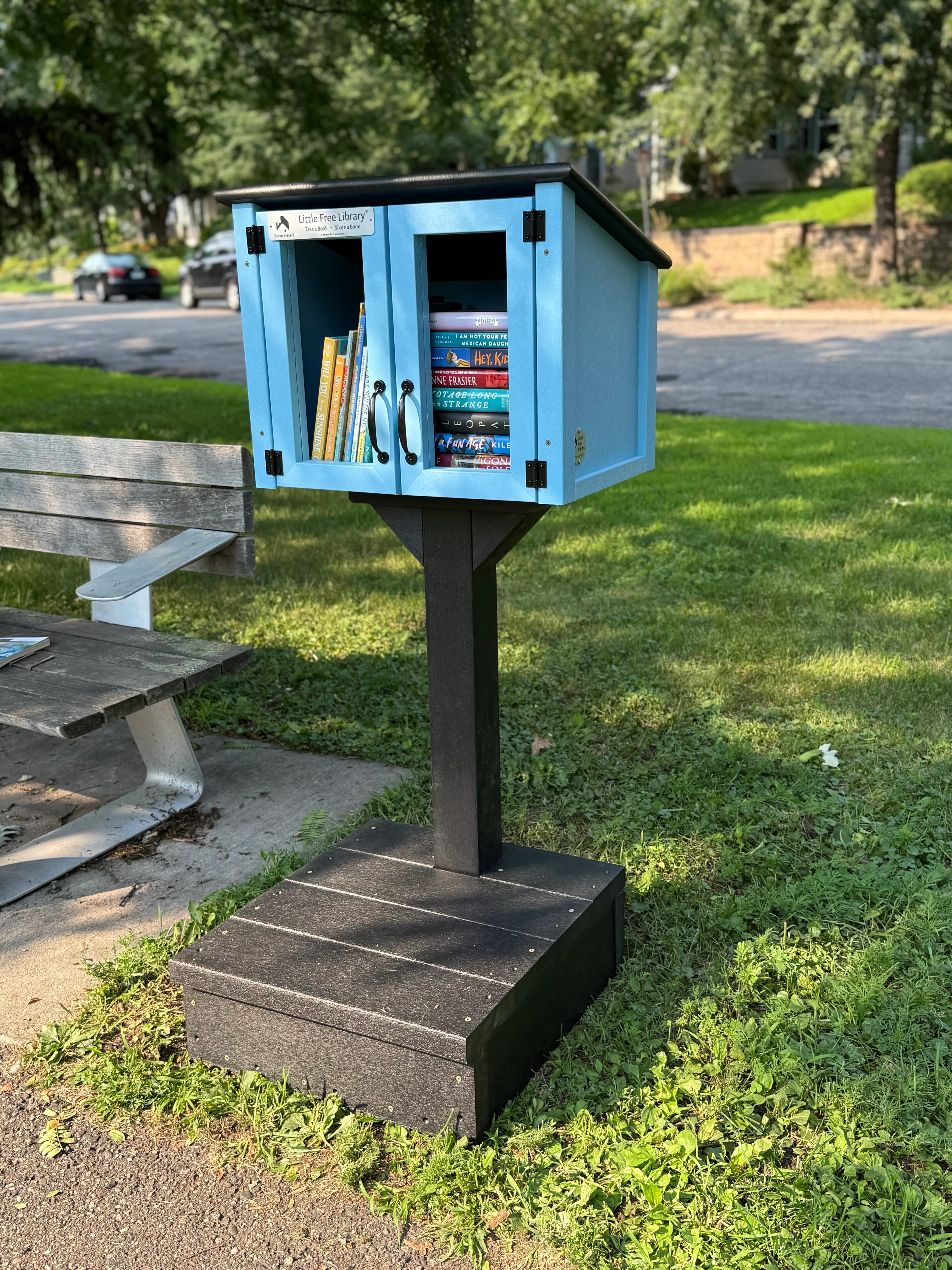 Composite Double Door Cottage Light Blue Little Free Library - Image 3
